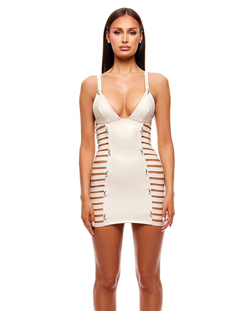 Strap Tease Strappy Vinyl Mini Dress - Cream