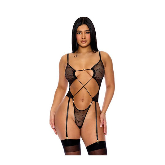 Forplay Lingerie Pull My Strings See Through Mesh Teddy Black