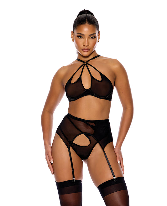 Forplay Feeling Butterflies Mesh Halterneck Bra Lingerie Set Black