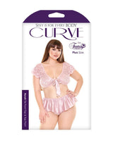 Fantasy Lingerie Plus Tease Norah Tie Front Top & Tap Pant Pink Satin-Rebel Romance