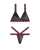Fantasy Lingerie Vibes Sexy B*tch Bralette & Strappy Panty Bra Set-Rebel Romance