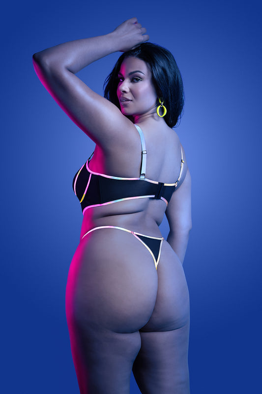 Fantasy Glow Black Light Solar Flare Bra & Panty Set Queen
