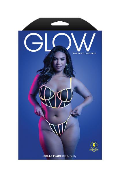 Fantasy Glow Black Light Solar Flare Bra & Panty Set Queen