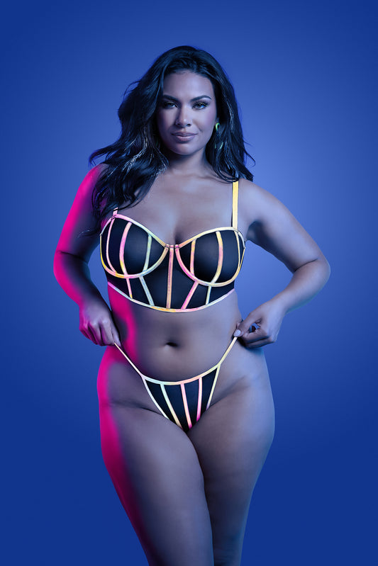 Fantasy Glow Black Light Solar Flare Bra & Panty Set Queen