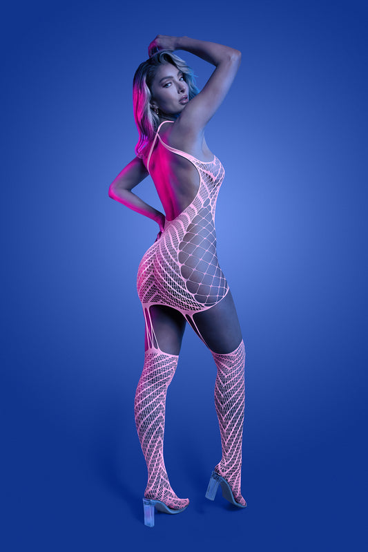 Fantasy Glow Black Light Metamorphic Bodystocking Dress