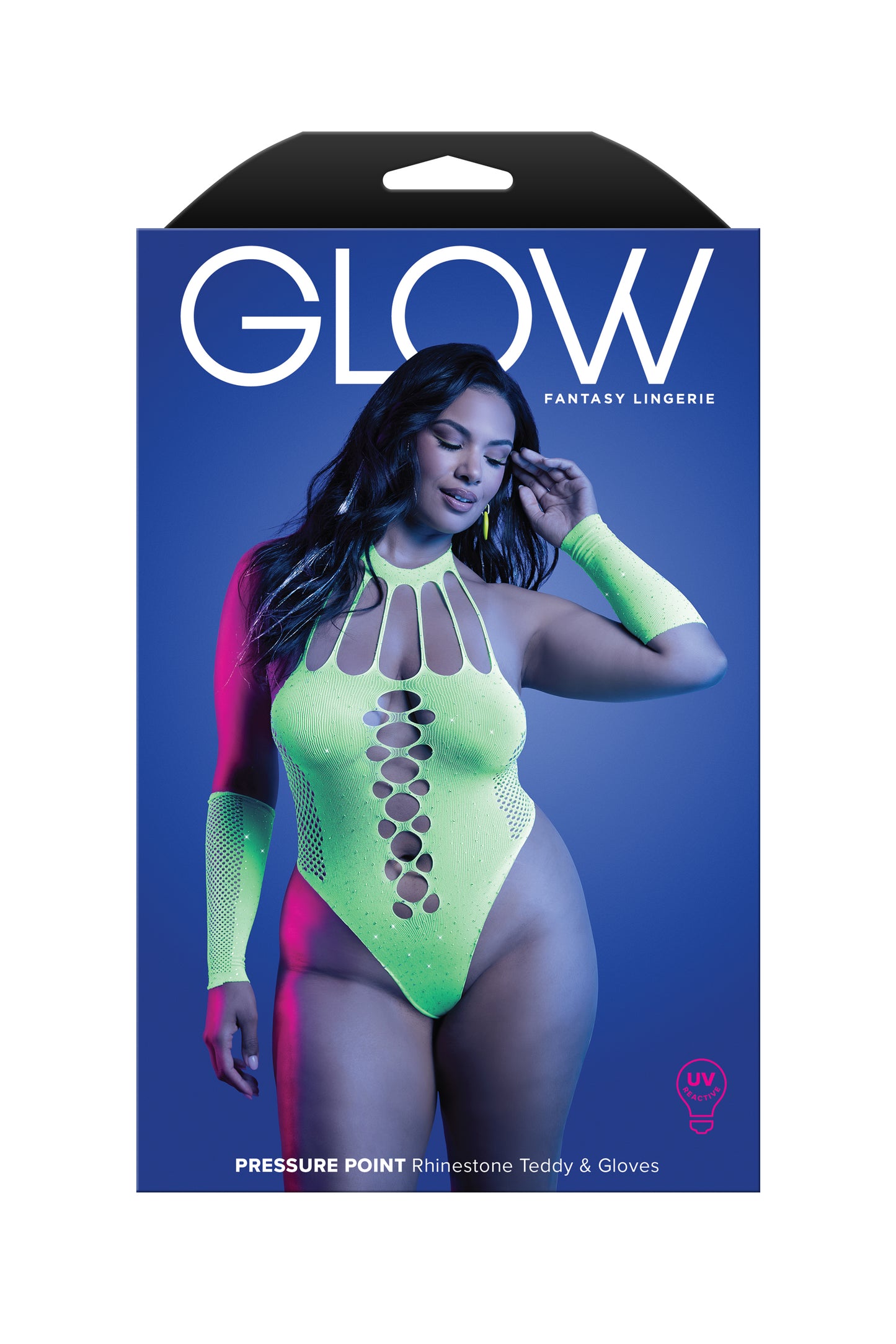 Fantasy Glow Black Light Pressure Point Rhinestone Teddy & Gloves Queen