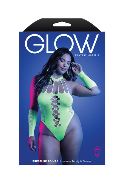 Fantasy Glow Black Light Pressure Point Rhinestone Teddy & Gloves Queen