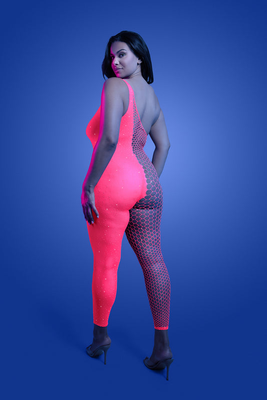 Fantasy Glow Black Light Hyperdrive Rhinestone Bodystocking Queen