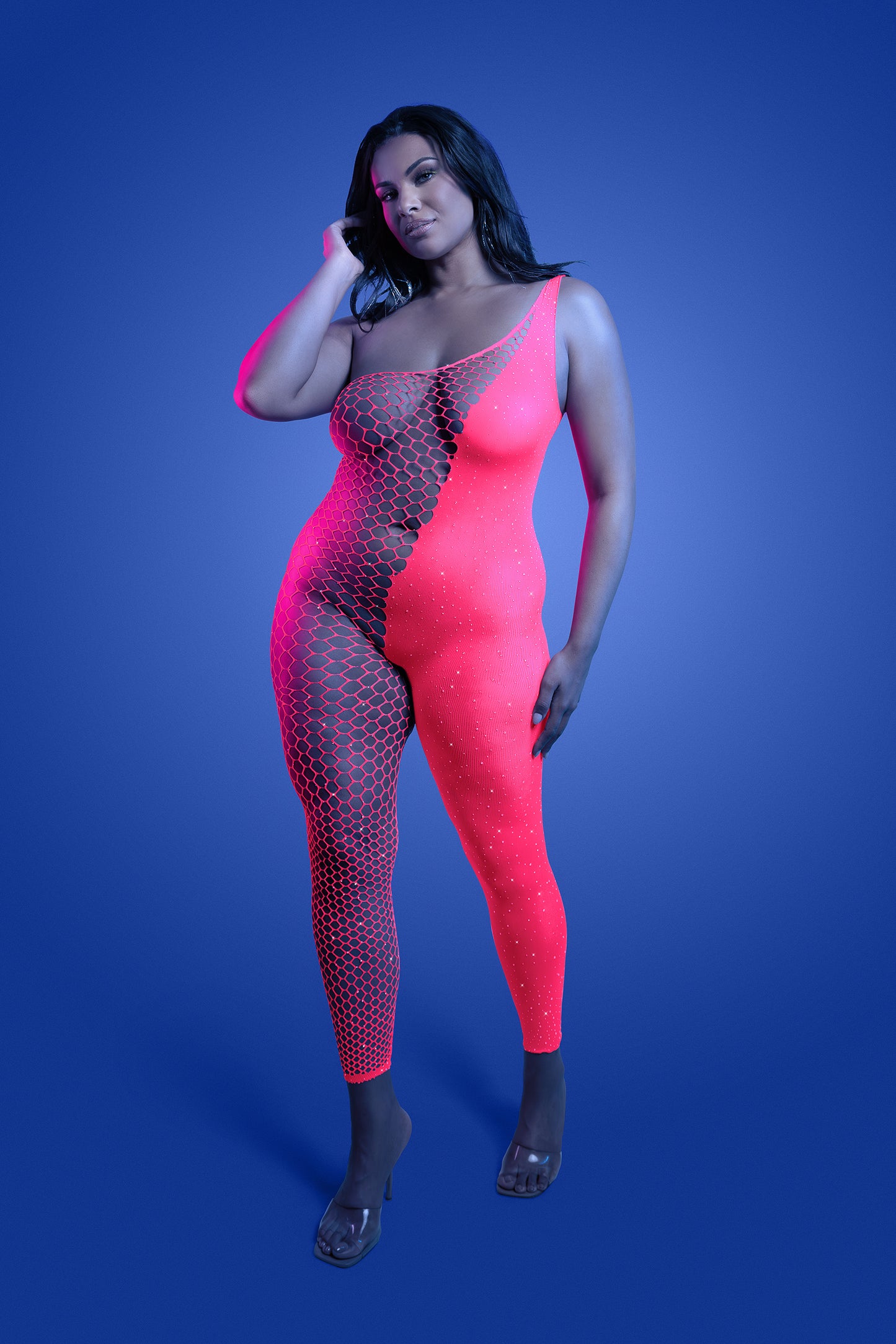 Fantasy Glow Black Light Hyperdrive Rhinestone Bodystocking Queen