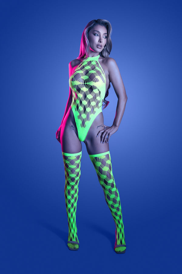 Fantasy Lingerie Glow Adrenaline Rhinestone Teddy & Stockings