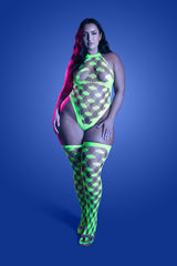 Fantasy Lingerie Queen Glow Adrenaline Rhinestone Teddy & Stockings