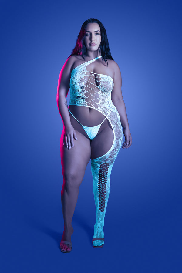 Fantasy Lingerie Queen Glow Lights Get Low Bodystocking & Panty