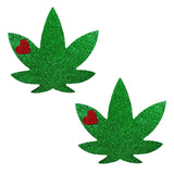 Neva Nude Glorious Glitter Dope AF Weed Leaf Pasties - Green