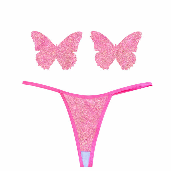 Neva Nude Naughty Knix Bella Rosa Shimmer G-String & Pasties - Soft Pink