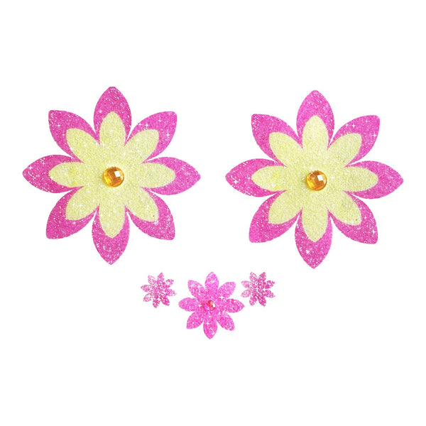 Neva Nude Petals of Sunshine Glitter Flower Pasties - Pink/Yellow