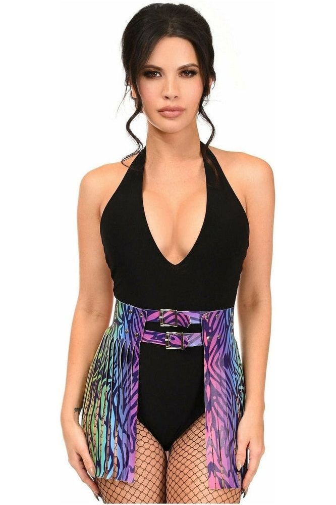Daisy Corsets Rainbow Animal Print Faux Leather Fringe Skirt