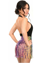 Daisy Corsets Rainbow Animal Print Faux Leather Fringe Skirt