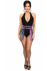 Daisy Corsets Rainbow Animal Print Faux Leather Fringe Skirt