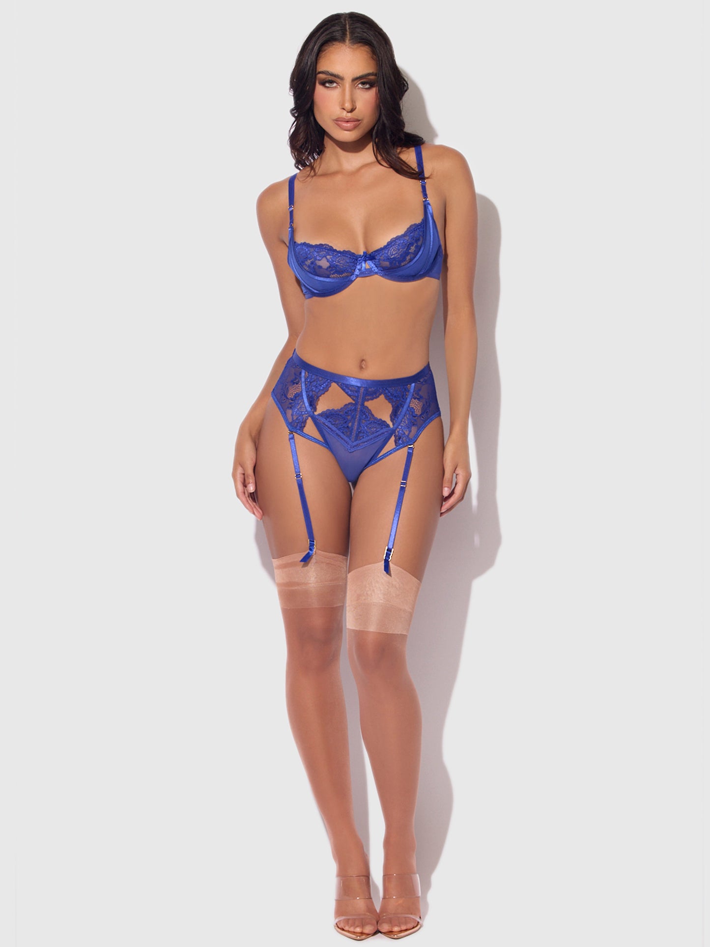 House of Desire Harlow Lace Underwire Bra Set Surf the Web Blue