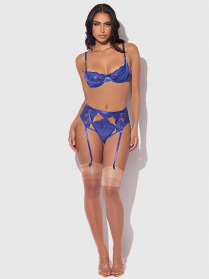 House of Desire Harlow Lace Underwire Bra Set Surf the Web Blue