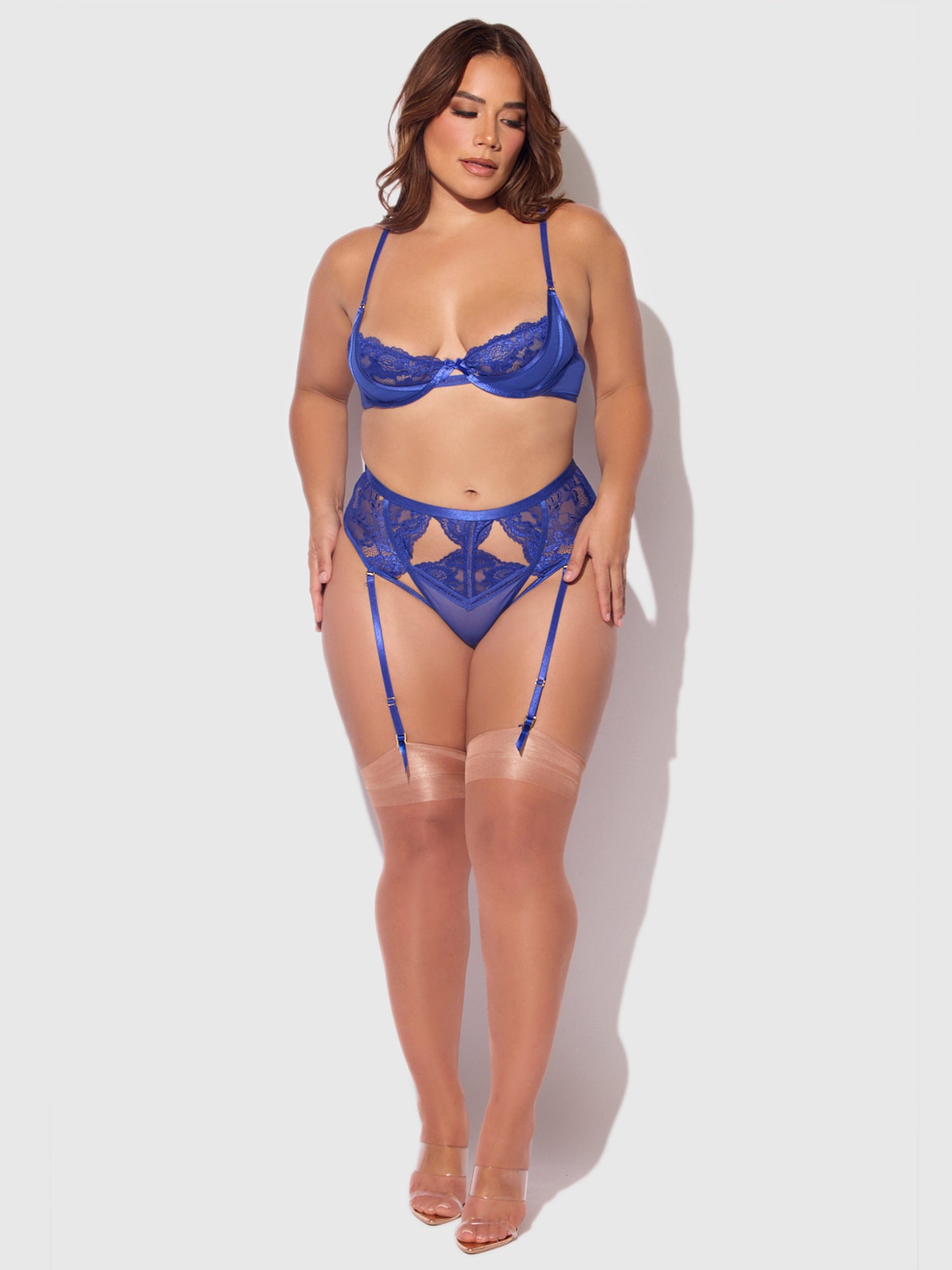 House of Desire Harlow Lace Underwire Bra Set Surf the Web Blue