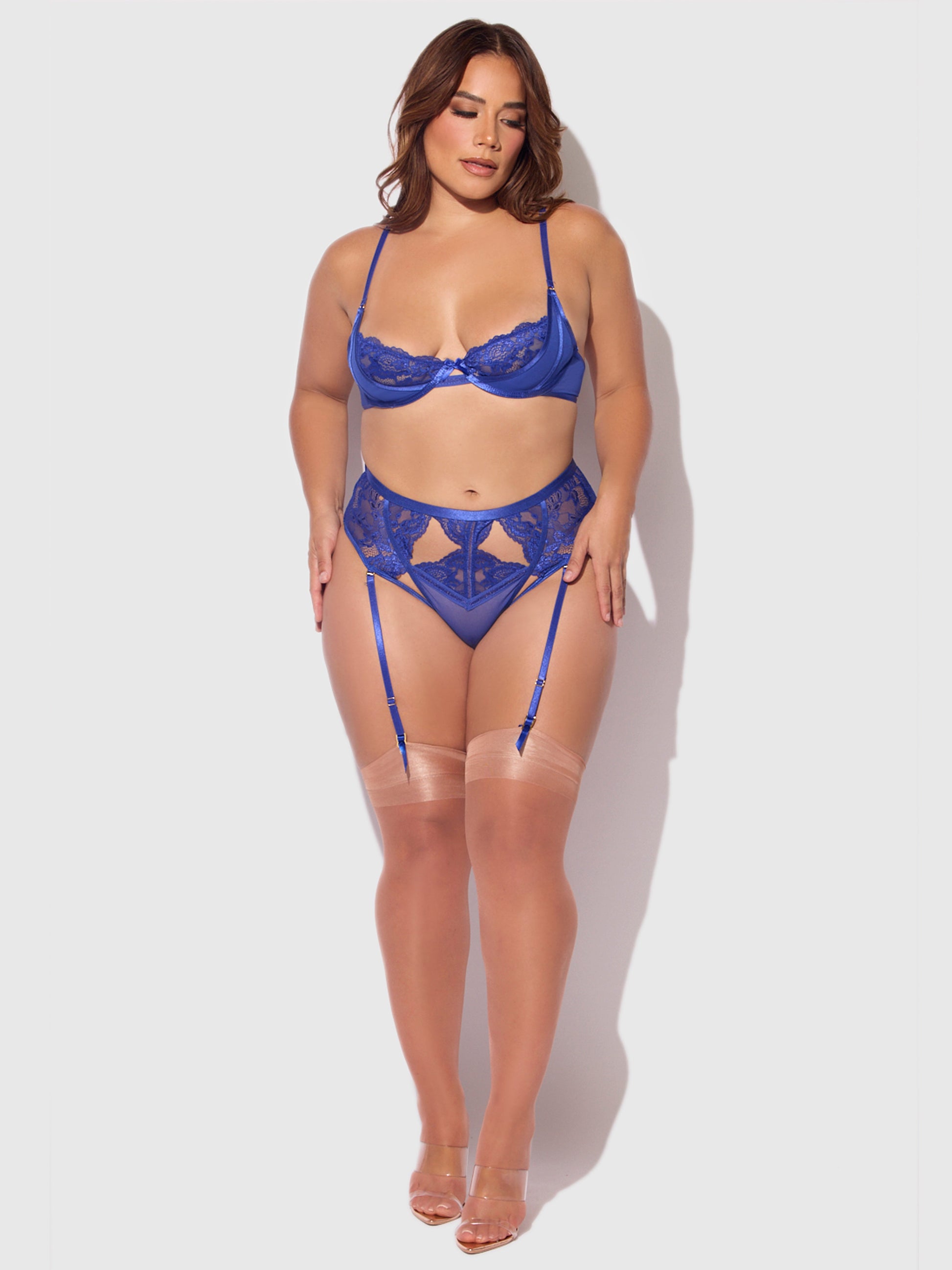 House of Desire Harlow Lace Underwire Bra Set Surf the Web Blue