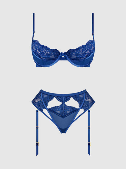 House of Desire Harlow Lace Underwire Bra Set Surf the Web Blue