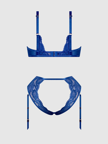 House of Desire Harlow Lace Underwire Bra Set Surf the Web Blue
