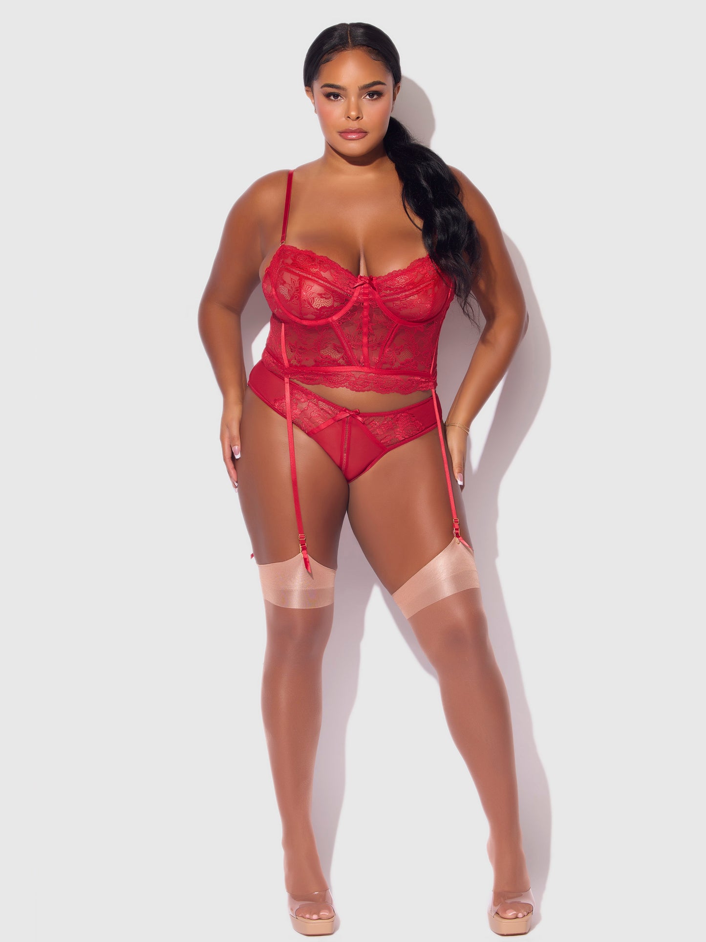 House of Desire Harlow Bustier and Backless Hipster Set Crimson Red