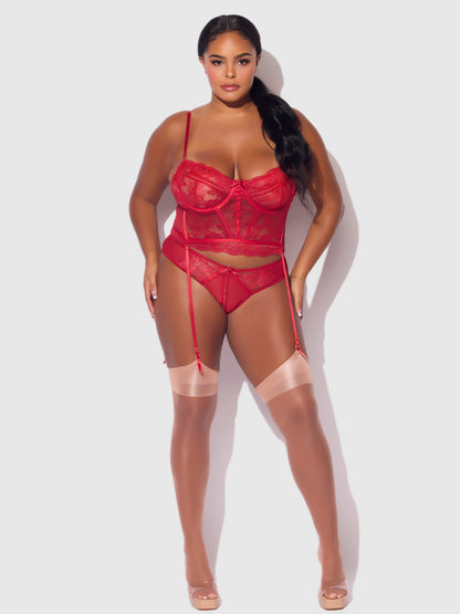 House of Desire Harlow Bustier and Backless Hipster Set Crimson Red