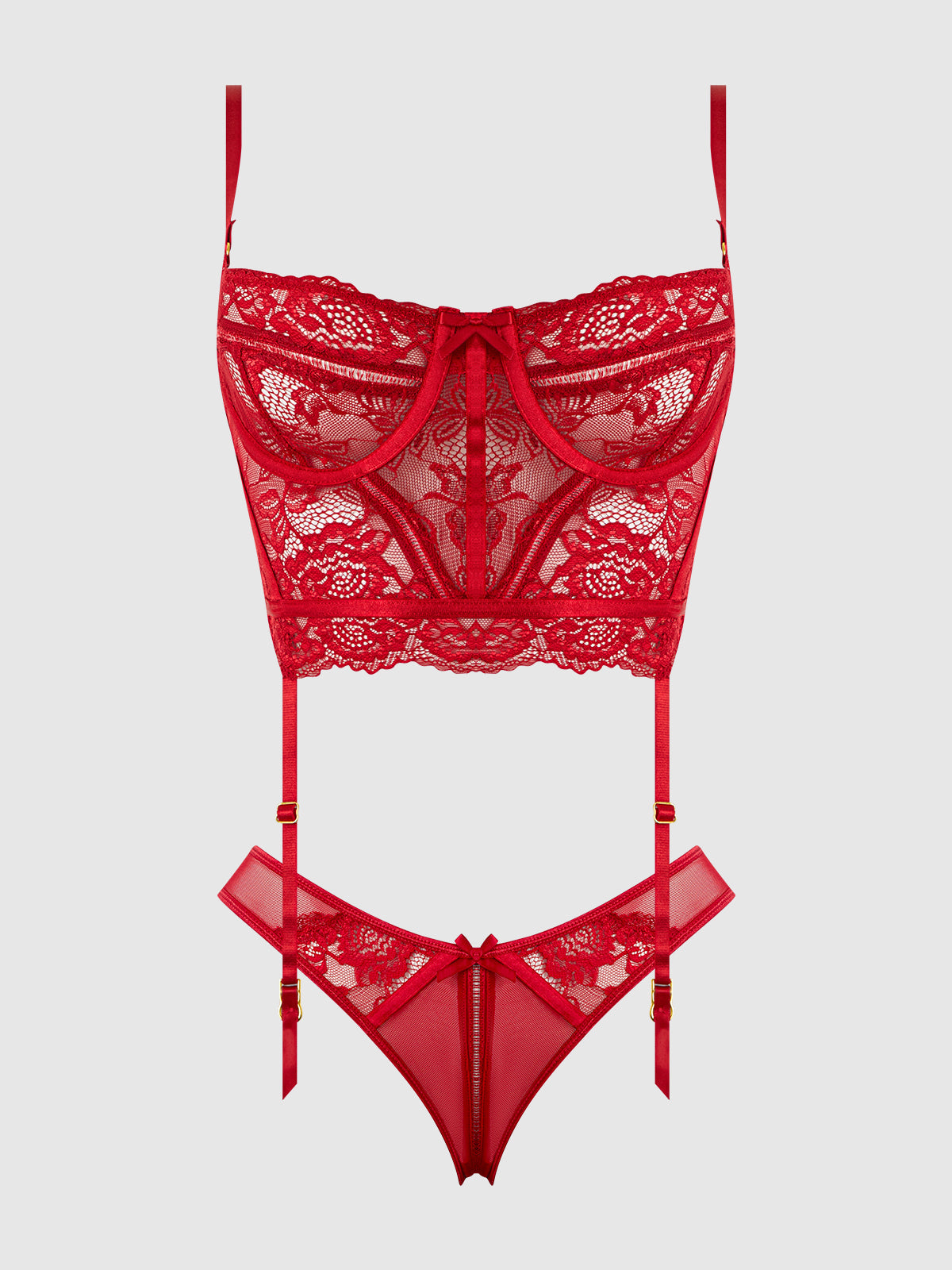 House of Desire Harlow Bustier and Backless Hipster Set Crimson Red