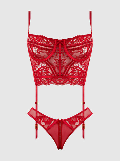 House of Desire Harlow Bustier and Backless Hipster Set Crimson Red