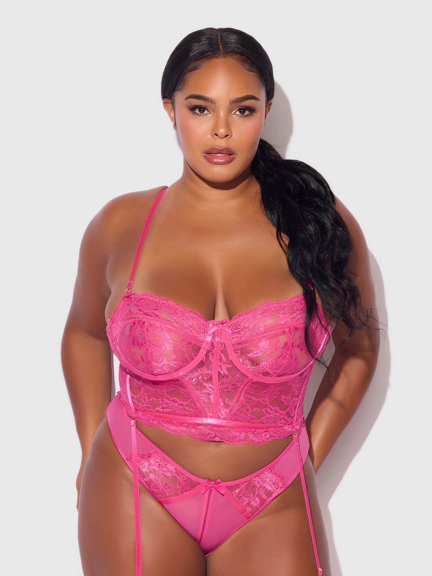 House of Desire Harlow Bustier and Backless Hipster Set Fuchsia Purple