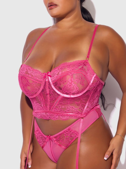 House of Desire Harlow Bustier and Backless Hipster Set Fuchsia Purple