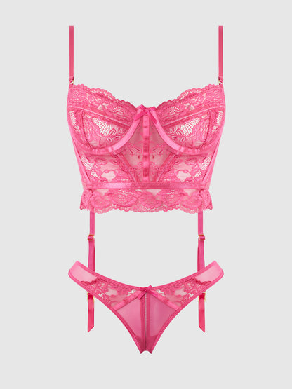 House of Desire Harlow Bustier and Backless Hipster Set Fuchsia Purple