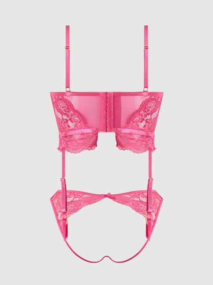 House of Desire Harlow Bustier and Backless Hipster Set Fuchsia Purple