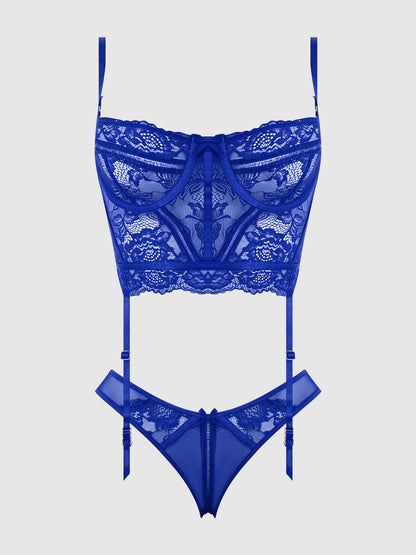 House of Desire Harlow Bustier and Backless Hipster Set Surf the Web Blue