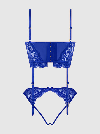 House of Desire Harlow Bustier and Backless Hipster Set Surf the Web Blue
