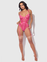 House of Desire Harlow Lace & Mesh Underwire Teddy Fuchsia Purple