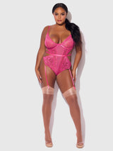 House of Desire Harlow Lace & Mesh Underwire Teddy Fuchsia Purple