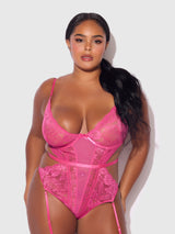 House of Desire Harlow Lace & Mesh Underwire Teddy Fuchsia Purple