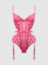 House of Desire Harlow Lace & Mesh Underwire Teddy Fuchsia Purple