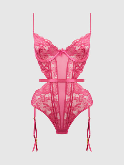 House of Desire Harlow Lace & Mesh Underwire Teddy Fuchsia Purple