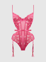 House of Desire Harlow Lace & Mesh Underwire Teddy Fuchsia Purple