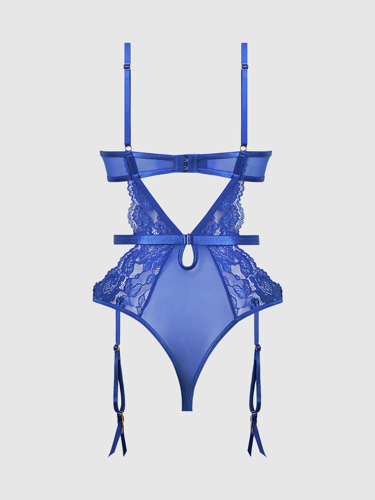 House of Desire Harlow Lace & Mesh Underwire Teddy Surf the Web Blue
