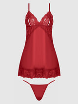 House of Desire Harlow Lace & Mesh Babydoll & G-String Set Crimson Red