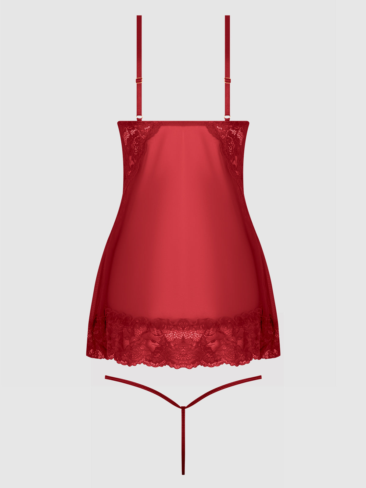 House of Desire Harlow Lace & Mesh Babydoll & G-String Set Crimson Red