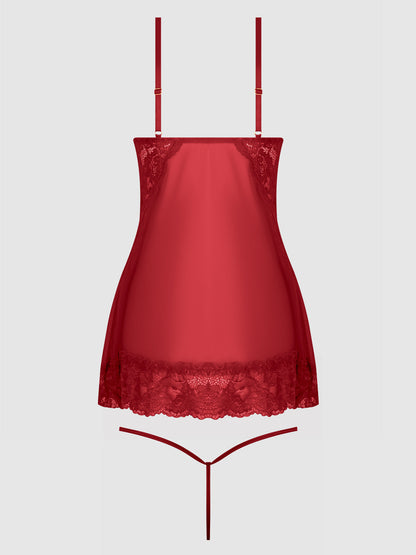 House of Desire Harlow Lace & Mesh Babydoll & G-String Set Crimson Red