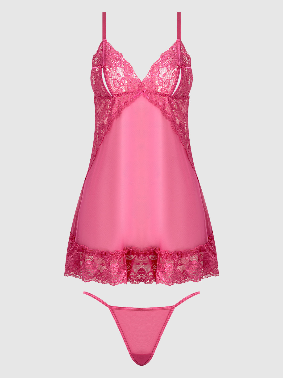 House of Desire Harlow Lace & Mesh Babydoll & G-String Set Fuchsia Purple