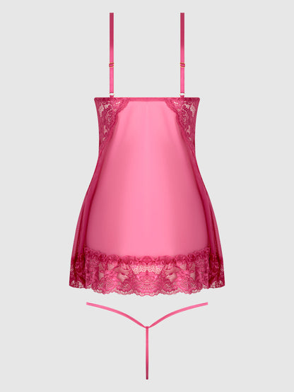 House of Desire Harlow Lace & Mesh Babydoll & G-String Set Fuchsia Purple